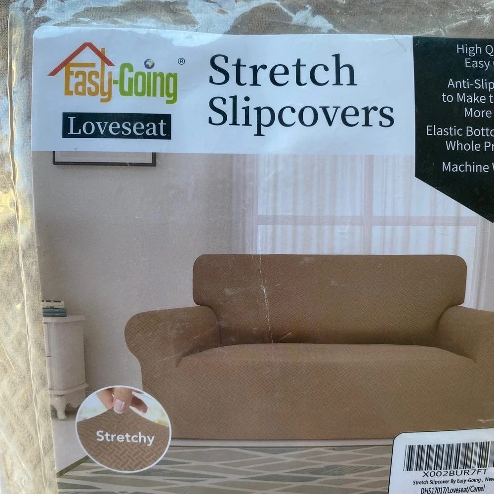 Easy-Going Stretch Jacquard Loveseat Slipcover 1-Piece Camel Furniture Protector